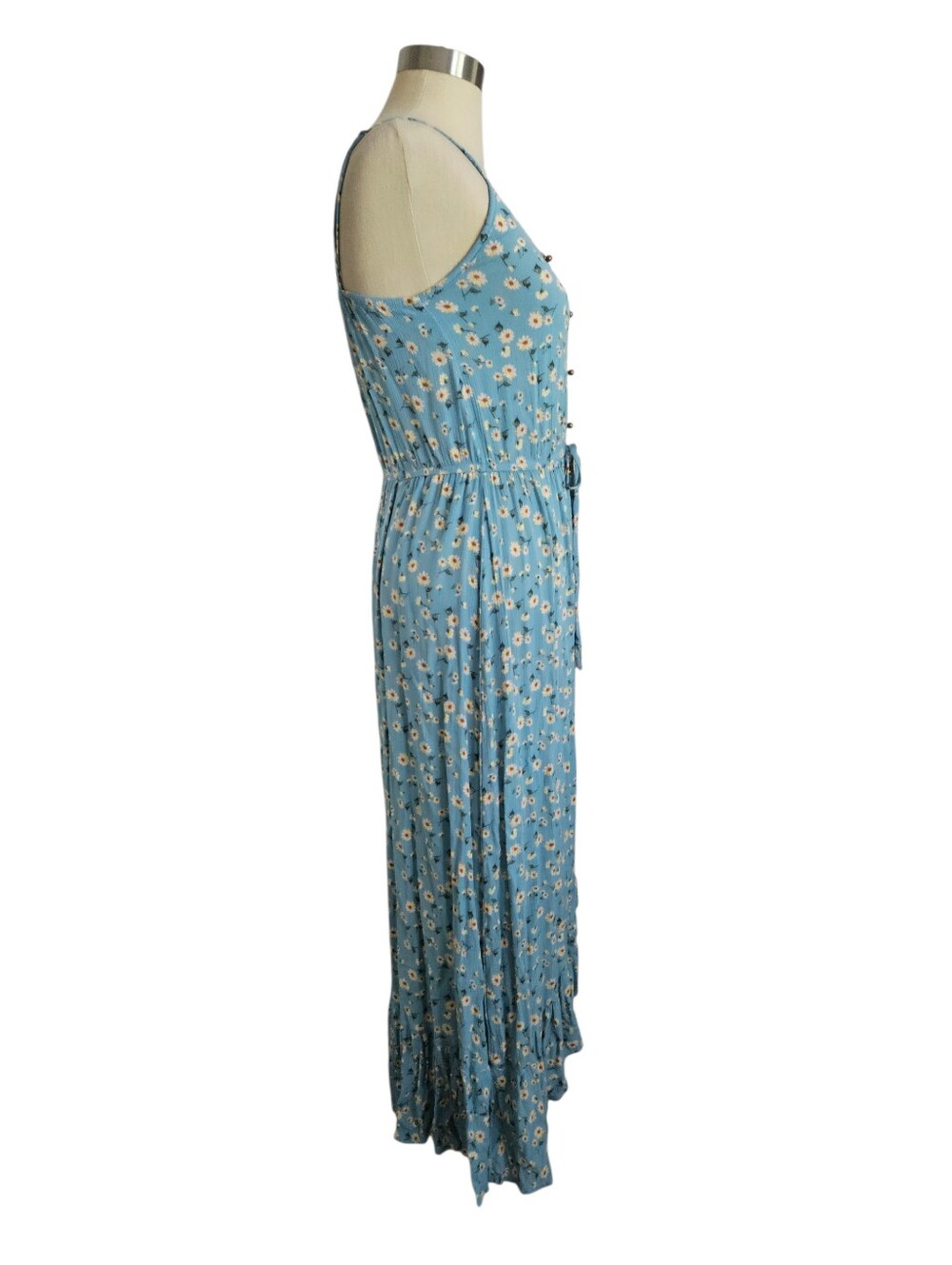 NWT REWIND Blue Floral Faux Button Front Ruffle Hem Maxi Dress | SZ M - Picture 2 of 11